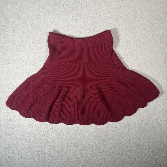 Leif Notes Skirt Wool Blend Fit And Flare Women’s Size M Burgundy‎ Chunky Knit - Picture 9 of 12